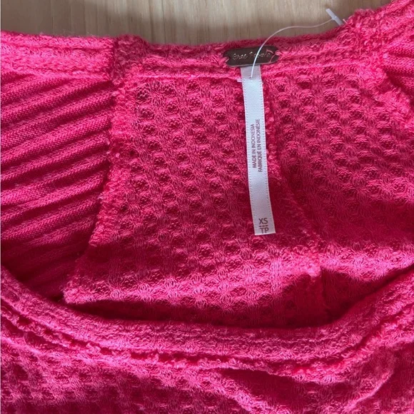 Free People Coral Poppy Red Drippy Ventura Waffle Knit Thermal Top Size XS - Picture 5 of 11